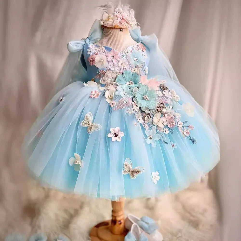 Lolita2025 New Style Solid Satin Princess Dress Ruffles Formal One-Year-Old Girls Summer Cross-Border Dress Tutu Skirt Wholesale