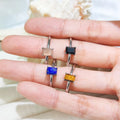 Dainty 925 Silver Plated Mini Rectangle Shape Sunstone Ring Natural Crystal Gemstone Lapis Lazuli Fine Jewelry Wholesale