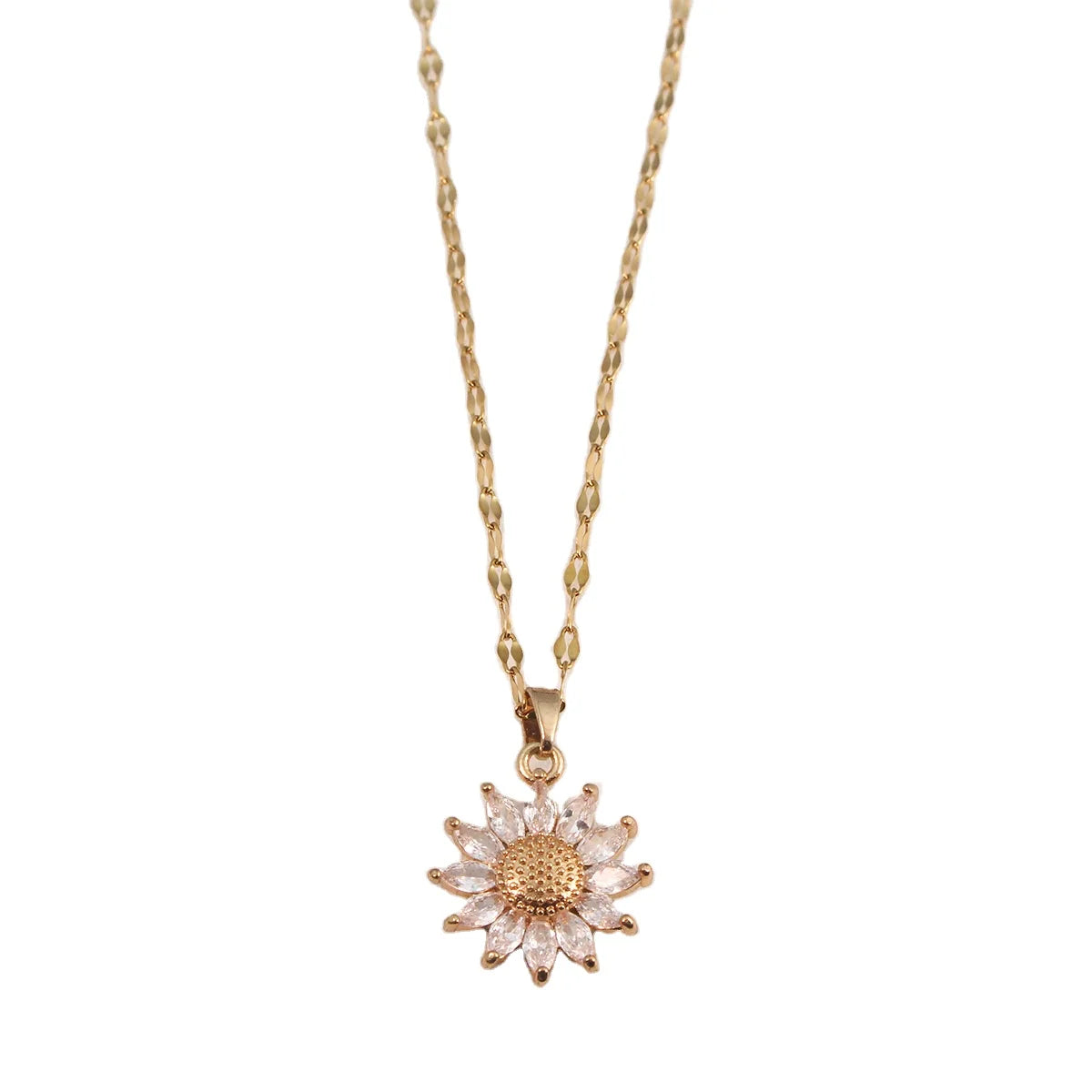 Sunflower Necklace Female 18k Gold Stainless Steel Flower Collars Sunflower Zircon Pendant Jewelry Wholesaler
