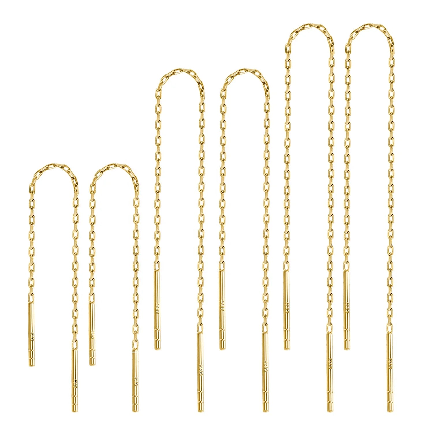 Simple 18K Gold Plated Needle Threader Earring 925 Sterling Silver Thread Cross Link Chain Pull Through Tassel Earing Threaded