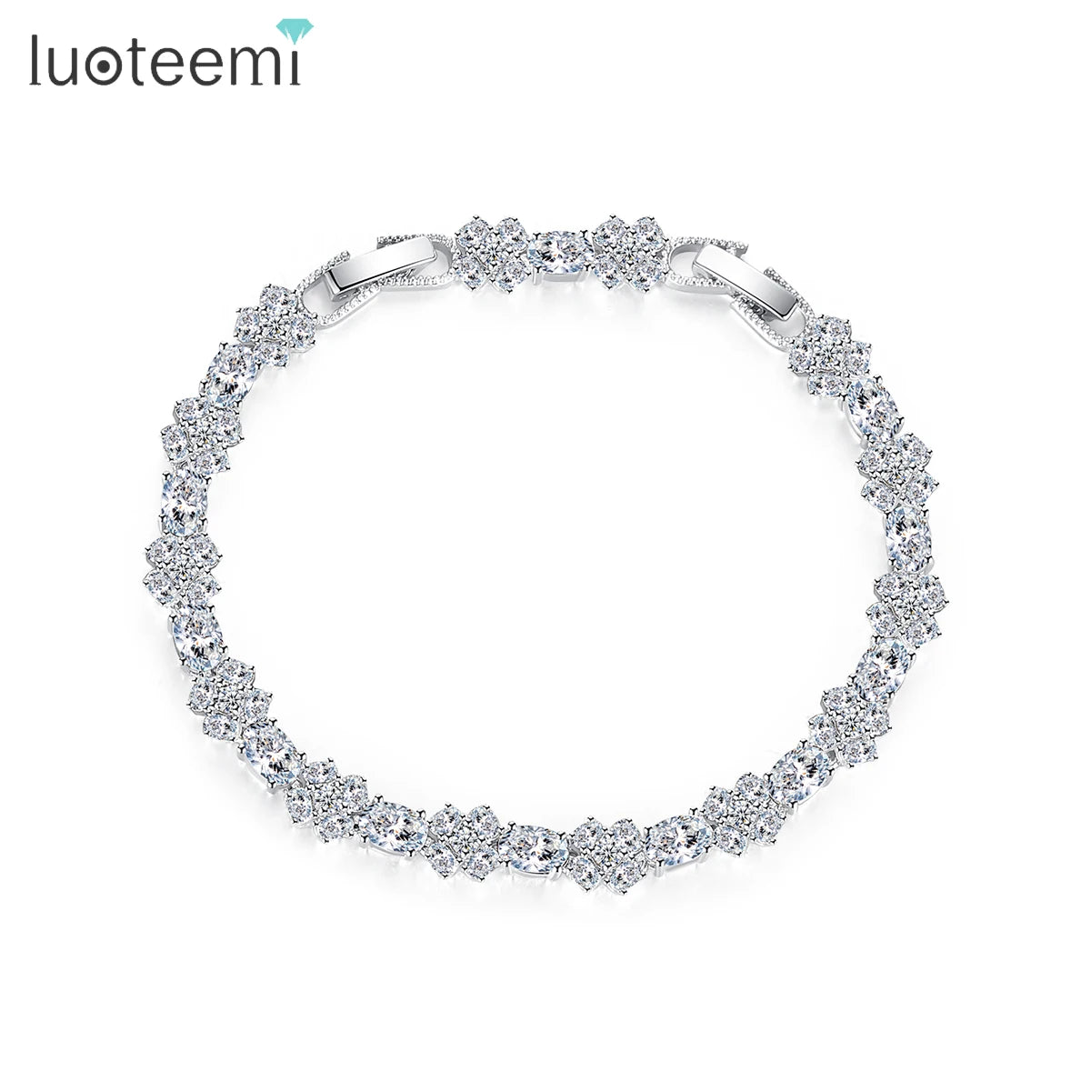 LUOTEEMI Luxury CZ Stone Flower Tennis Bracelet for Women Tiny CZ Flower Girls Bracelets Jewelry