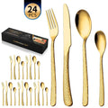 Hot Sale Hammer Handle Stainless Steel Flatware 24/30 Pcs Set Fork Spoon Knife Gold Silverware Wedding Cutlery Set
