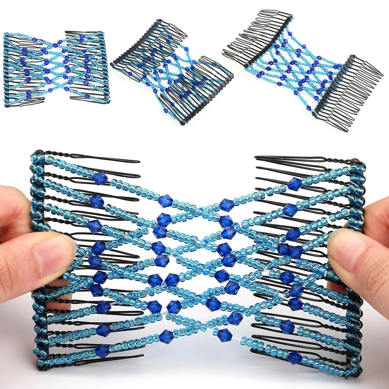 New Fashion Beaded Steel Wire Variety Magic Hair Comb Double Row Hairpin Disc Hair Iron for Ladies