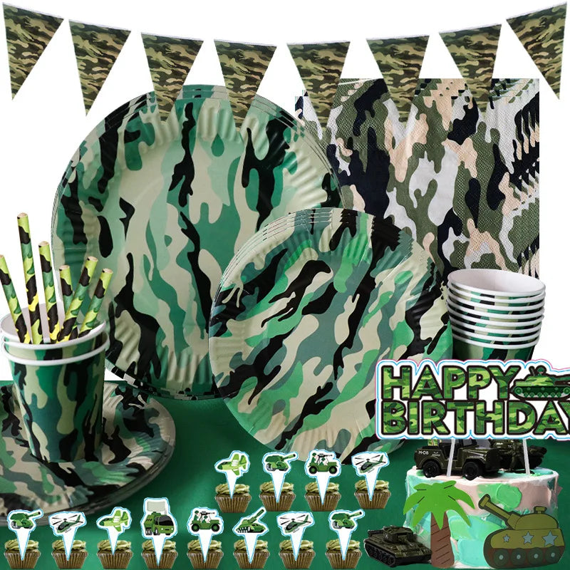Military Camouflage Theme Disposable Paper Tableware Party Decoration Set for Soldier Birthday Parties