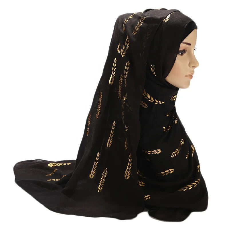 MIO Customized Women's Printed Color Plain Shawl Scarf Gold Iron Leaf Headscarf