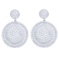 Dazzling Silver Plated Cubic Zircon Crystal Big Round Dangle Drop Earrings for Women Wedding Party Costume Jewelry Birthday Gift
