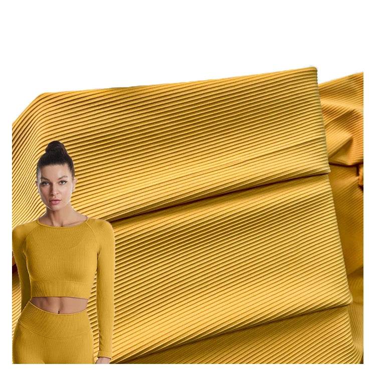 In Stock Orange Yellow Nylon Spandex Rib Knit Full Dull 4 Way Stretch Fabric for Swimsuit