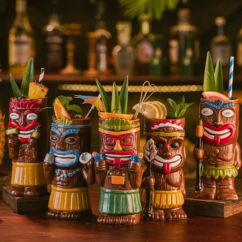 Vintage 3D Ceramic Tiki Cup Creative Novelty Hawaiian Tiki Mug Ornament for Bar Christmas Wine & Cocktail Special