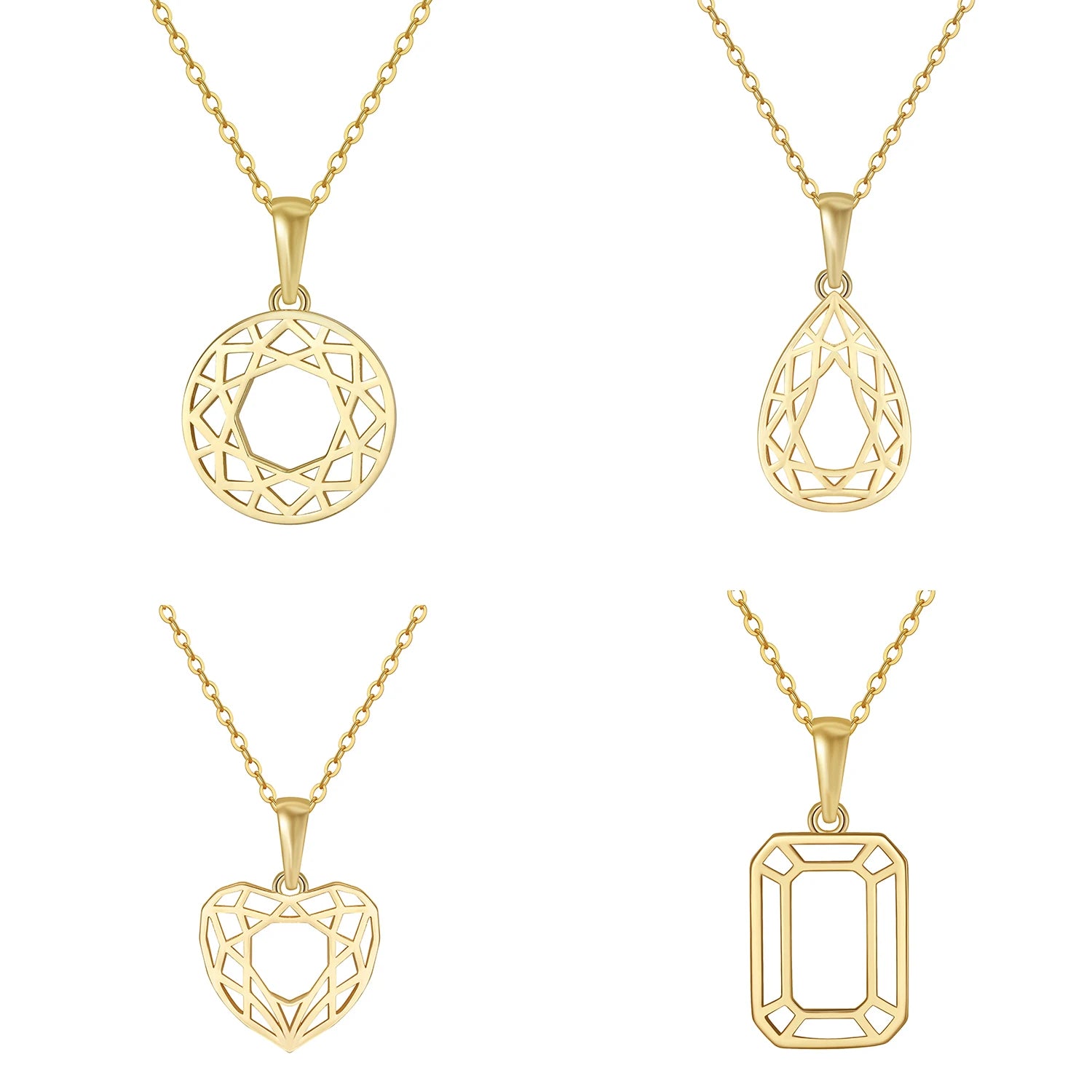 Jiangyuan 14K Gold Plated Geometric Teardrop Heart Pendant Hollow Shaped 45cm Necklace 925 Sterling Silver Women Jewelry