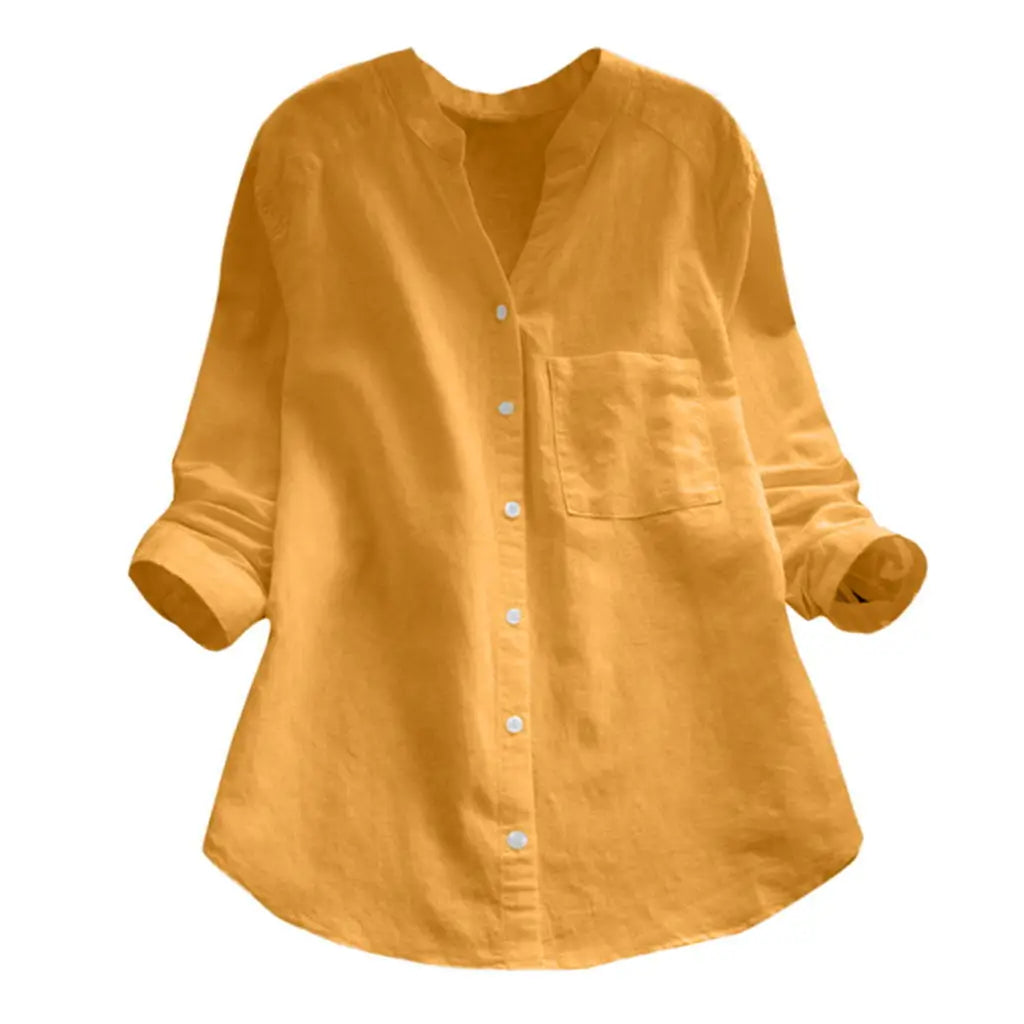 Blouse Women Cotton Linen Printed Button Down Shirt Long Sleeve V Collar Blouse Women Blouses Girl  Top Spring Korean Casual