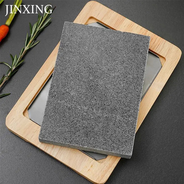 China Manufactured Eco-Friendly Durable Minimalist Granite Rectangle Modern Steak Stone Plate 400 Sizzling Hot Oven Charcoal