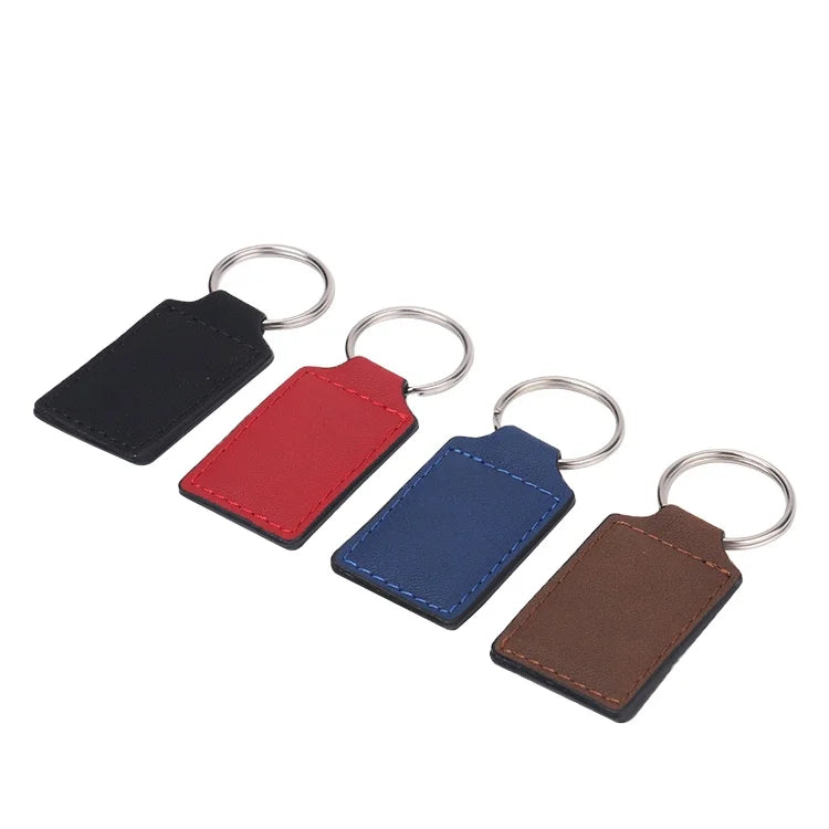 Custom Design Printed Engraved Name Classic Black Durable Promotional Gift Leather Keychain Laser Blank