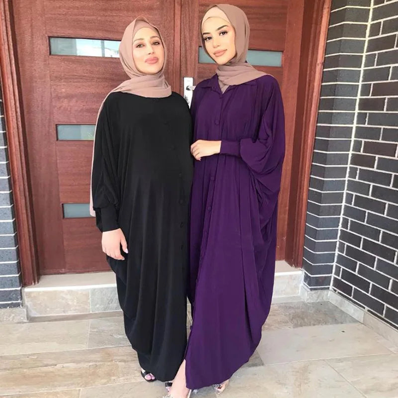 MOTIVE FORCE 2024 Islamic Dress V-neck Lapel Loose Button Over Size Abaya Muslim Design Long-sleeved Woman Muslim Dresses Dubai
