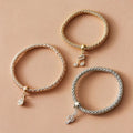Hot-Selling 3-Piece Charm Bracelets Stainless Steel Geometric Corn Chain Rhinestone Design for Stylish Women