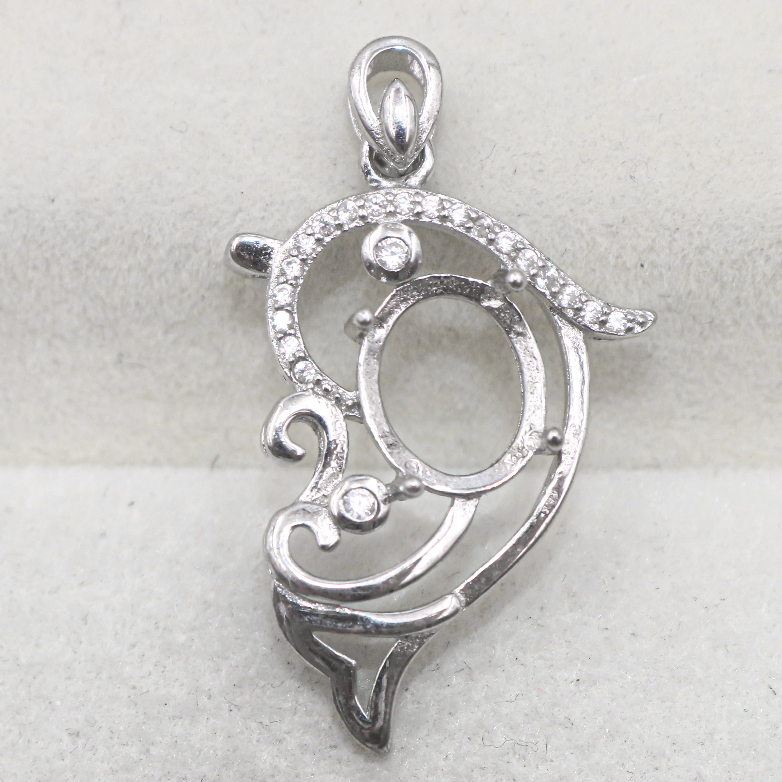 Sterling Silver 8*10mm Semi Mount Pendant Empty Frame Blank Support Setting S925 Base Holder Without Center Stone for DIY Inlay