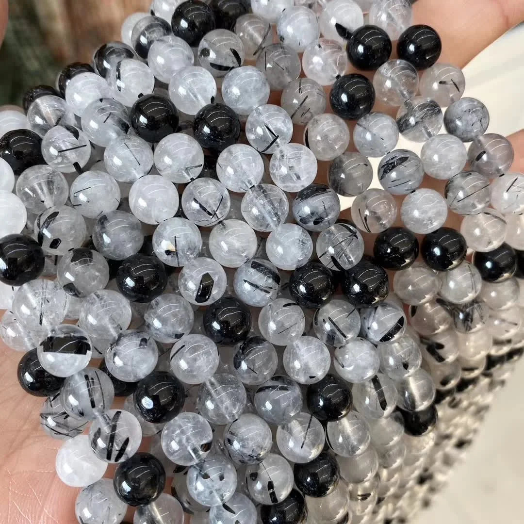 8 mm Natural Black Rutile Quartz Round Loose Gemstone Beads for Jewelry Making with Unique Stone Design