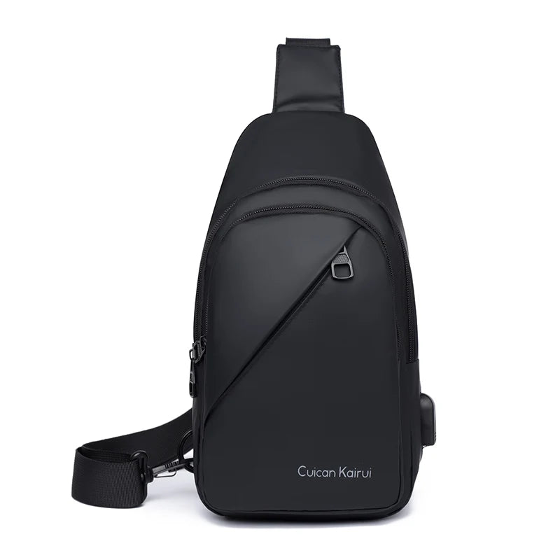 Men's Fashion Lightweight Anti-Theft USB Shoulder and Crossbody Bag Multifunction Polyester Chest Pack and Sling Black