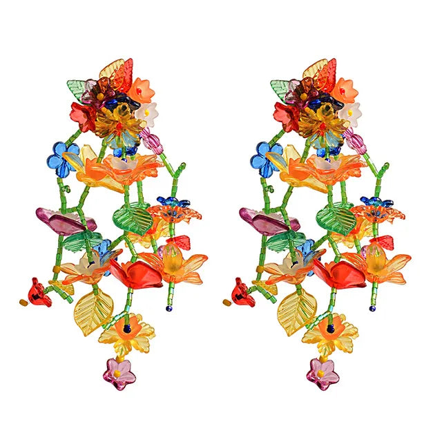 New Fashion Exaggerated Big Earrings Statement Colorful Flowers Long Drop Earring High-quality Jewelry Accessories for Women