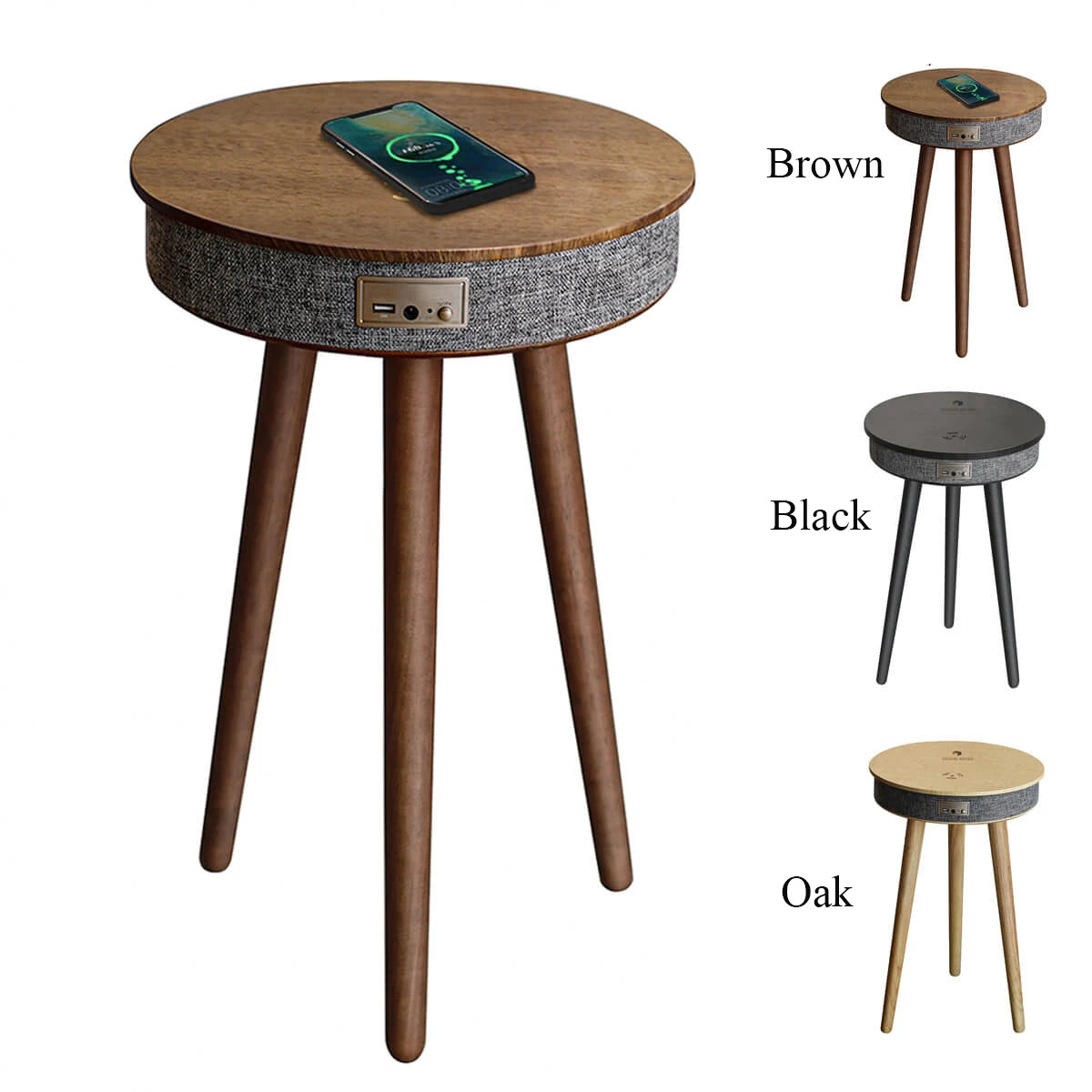 Nordic Modern Side Table Home Living Room Furniture Wireless Charging Blue Tooth Round Wooden Smart Table Speaker Coffee Tables