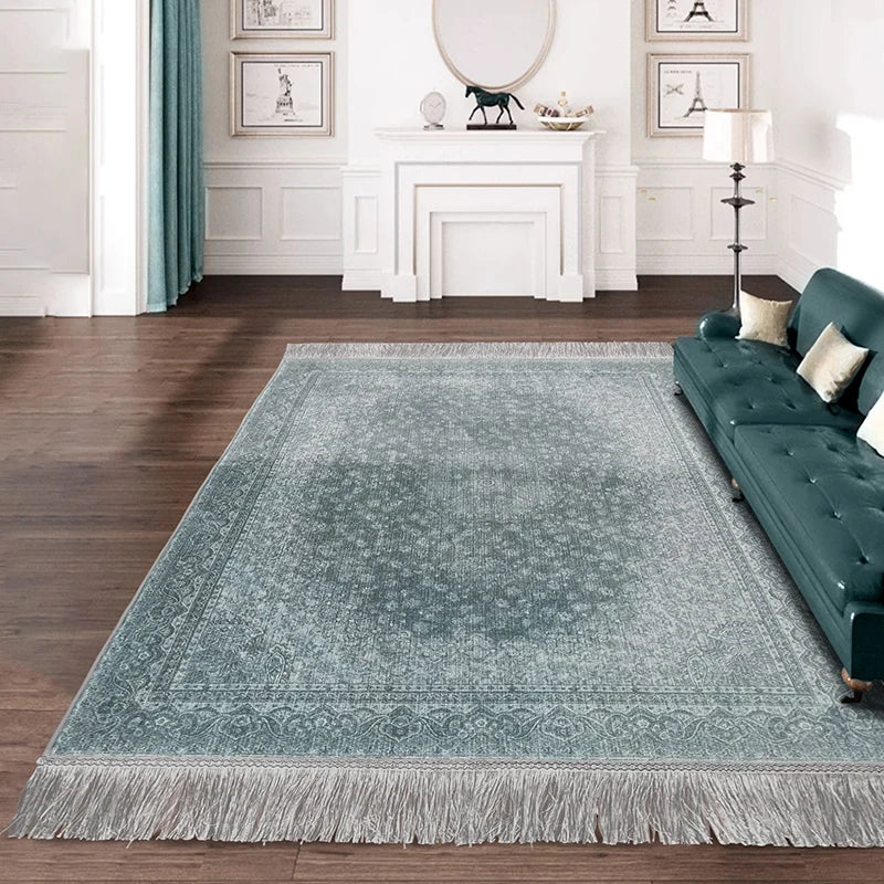 Blue Vintage Printed Living Room Carpet