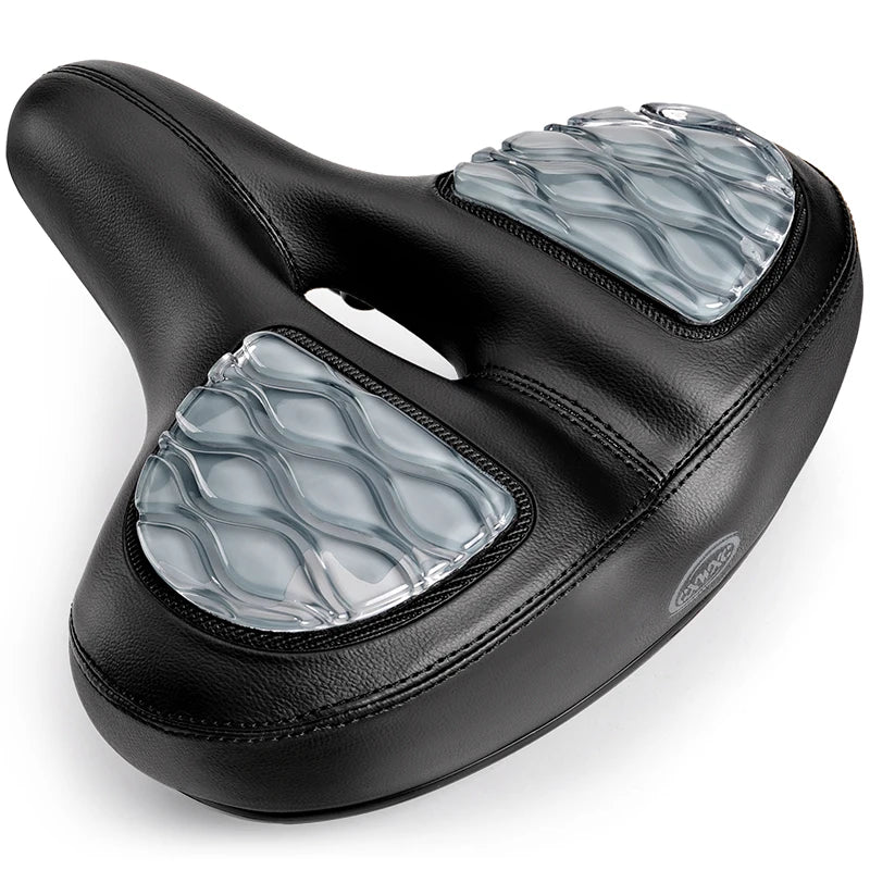CXWXC Thicken Widen MTB & Road Bike Saddle Breathable Shockproof Refrigeration Steel Rail Imitation Leather Seat Cushion