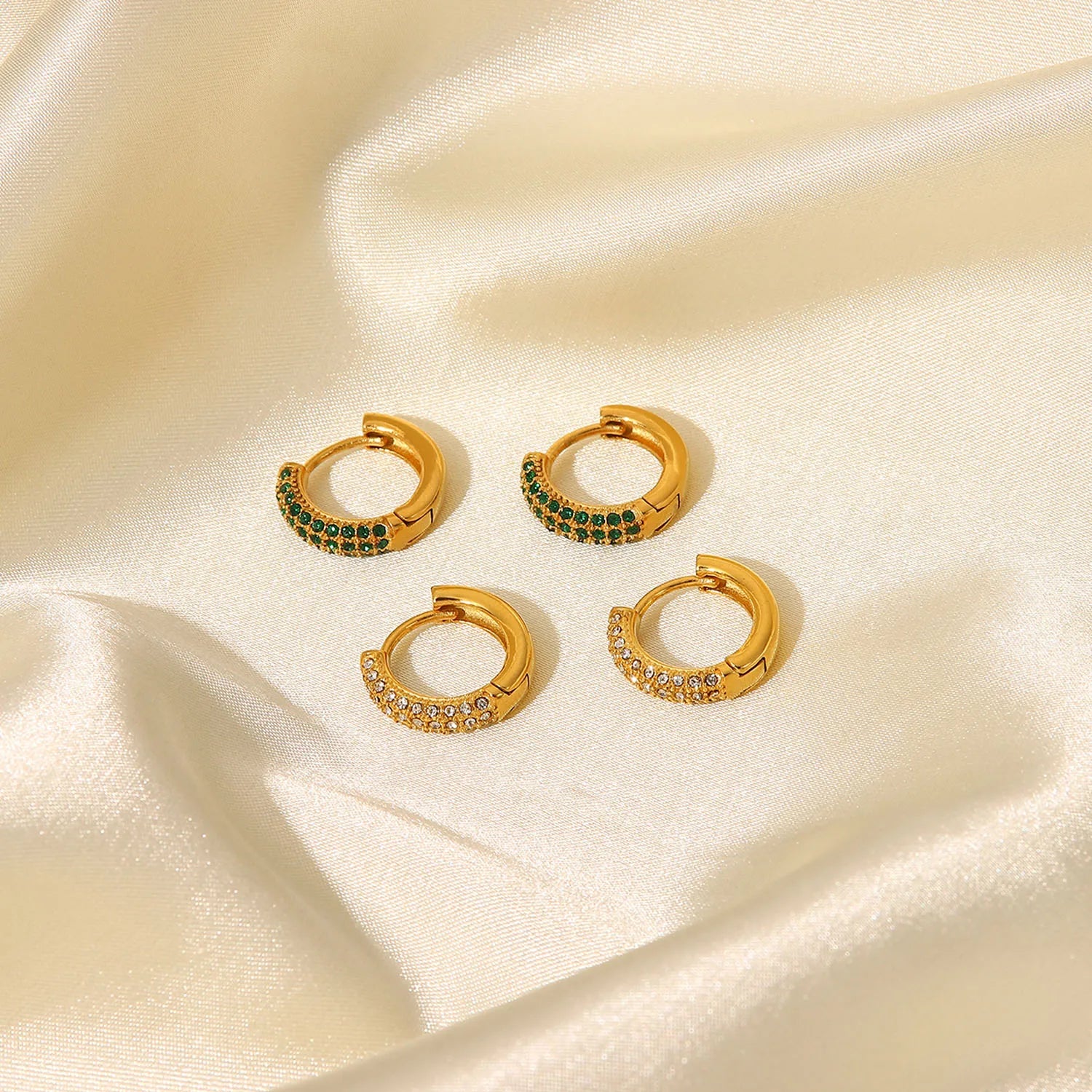 J&D Fashion Handmade Earring 18K Gold Plated Stainless Steel Jewelry Zircon Hoop Earrings for Women