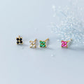 925 Sterling Silver Gold Plated Cubic Zircon Earings Four Leaf Clover Shape Mini Stud Earrings Fashion Jewelry for Women Girls