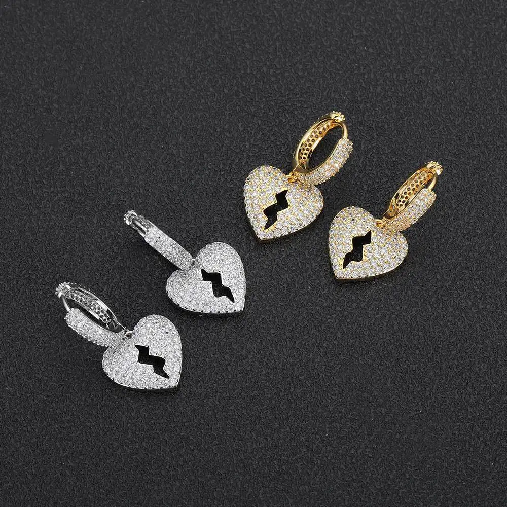 Veromca New Arrivals Wholesale Hip Hop Rap DIY Heartbreak Earrings Jewelry Zircon Men's Earrings