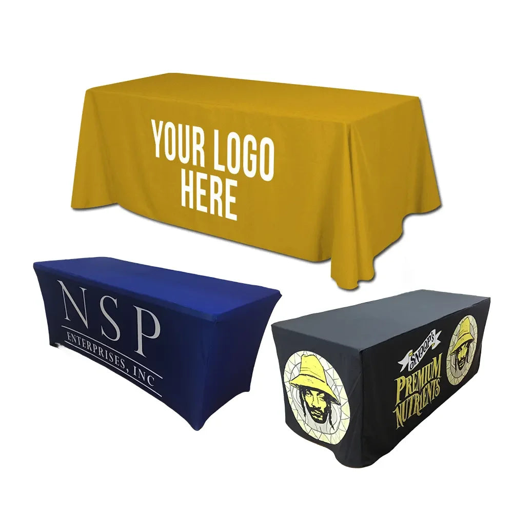 Custom logo Printed Advertising Foldable and Wrinkle Free-washable Fitted Cover Table Runner Stretched Table Covers