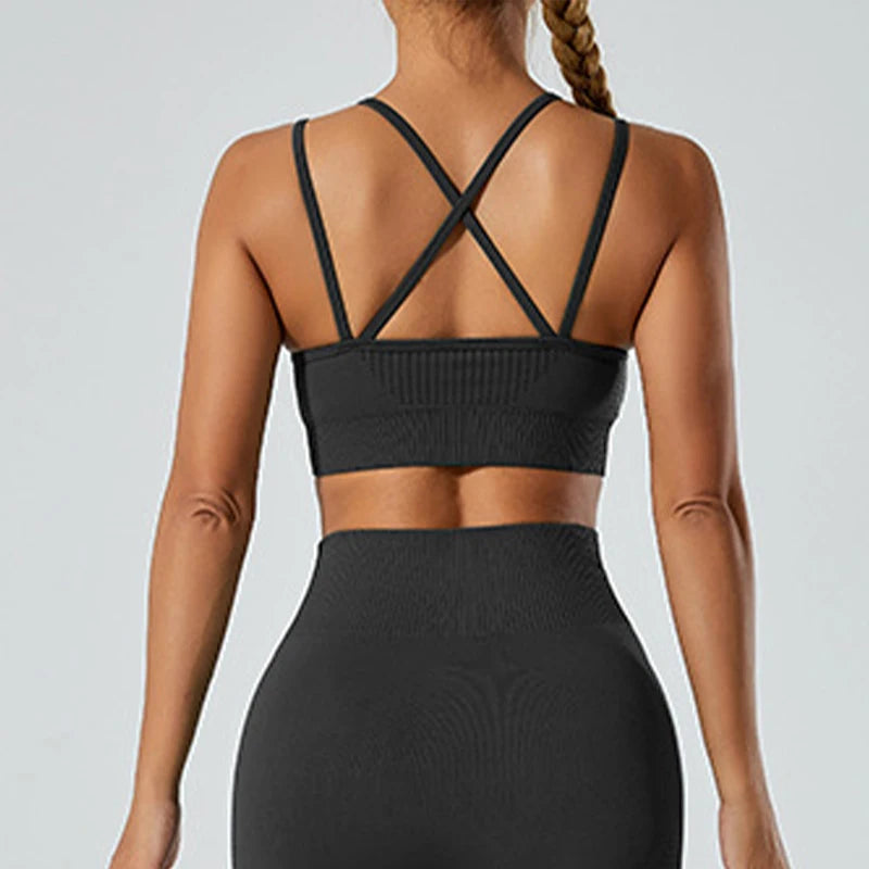 Custom Logo Spandex Gym Fitness Top Womens Sexy Cross Back Yoga Sports Bras for Women