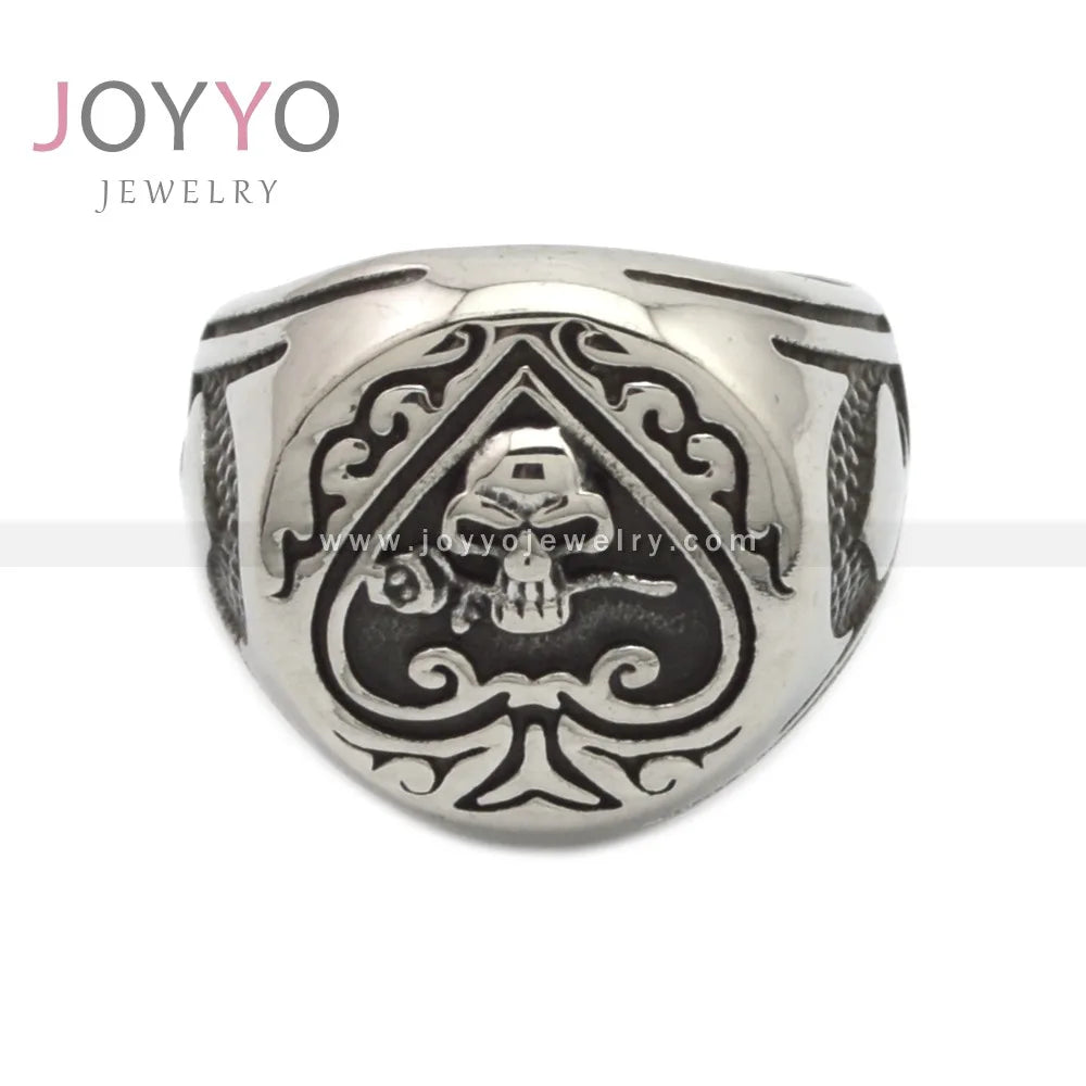 2022 Creative Spade Skull Titanium Steel Rings Retro Personality Stainless Steel Mens Ring