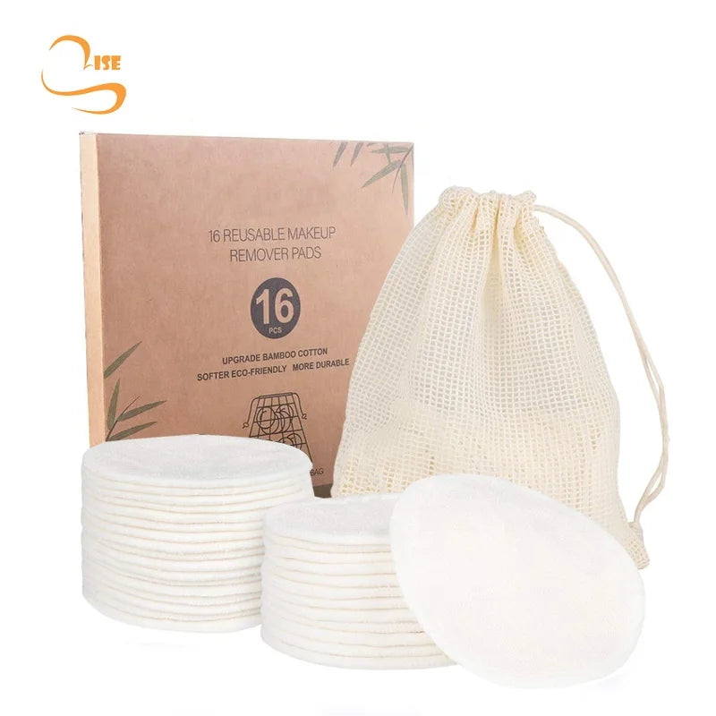 Eco-friendly 3.15" Round Soft Bamboo Terry Face Cleansing Pads Laundry Bag Reusable Makeup Remover Pads in Box