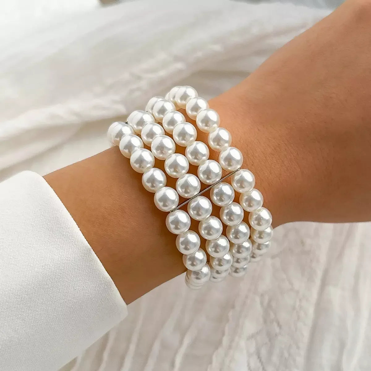 SHIXIN Multilayer White Pearl Chain Bracelet for Women Wedding Bridal Kpop Elegant Beaded Bracelets Hand Jewelry New Fashion