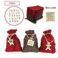 24pcs Christmas Advent Calendar Countdown Bag Hanging Candy Gift Sacks Pouch With Clips Stickers Rope Home Christmas Decoration
