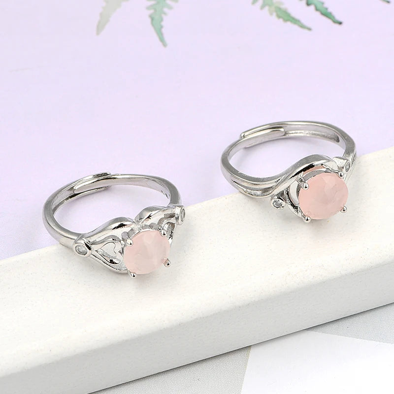 Accessories Women Natural Gemstone Rose Quartz Crystal Stone Ring Exquisite 8mm Brass Faceted Crystal Ring