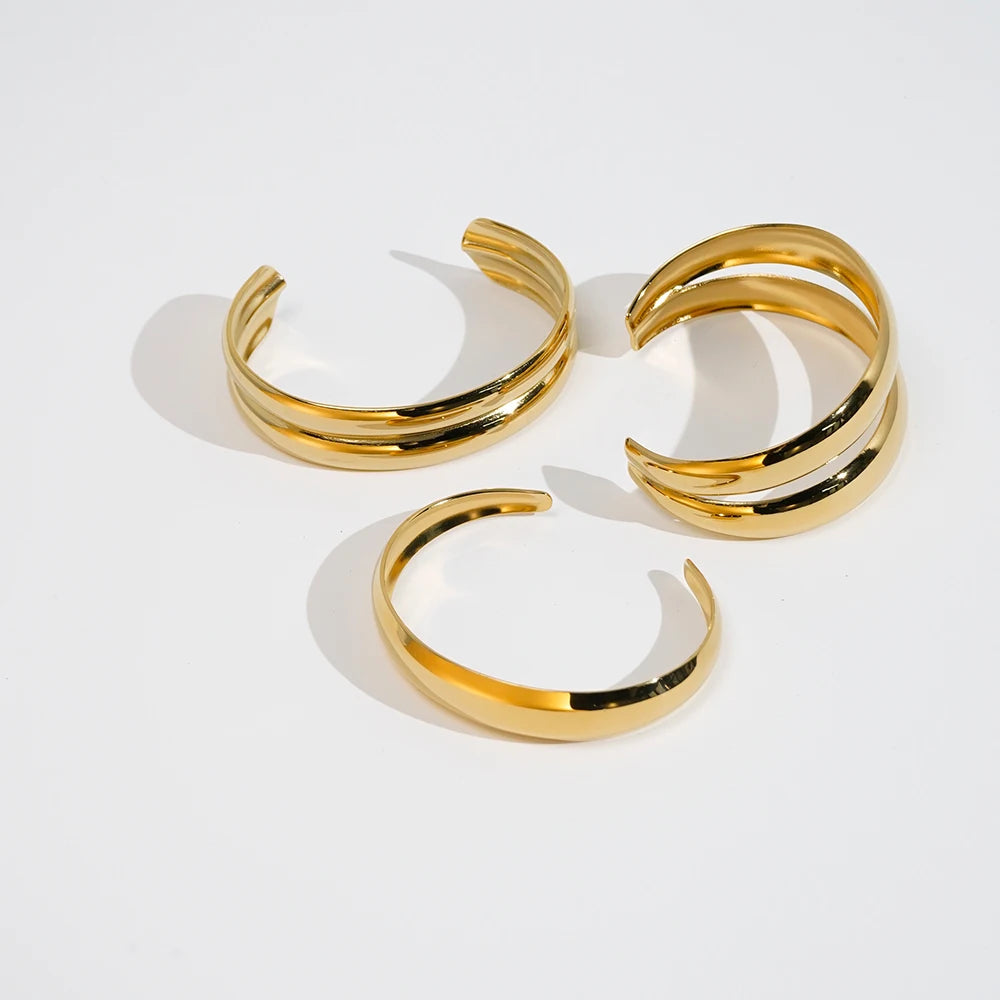 PVD 18K Gold Plated Stainless Steel Jewelry Double Smooth Surface Dome Open Cuff Bangle Waterproof for Woman Bracelet B252522