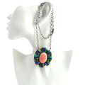 925 Sterling Silver Spiny oyster Turquoise pink See Shell Pendant Necklace Natural Blue Gemstone Jewelry
