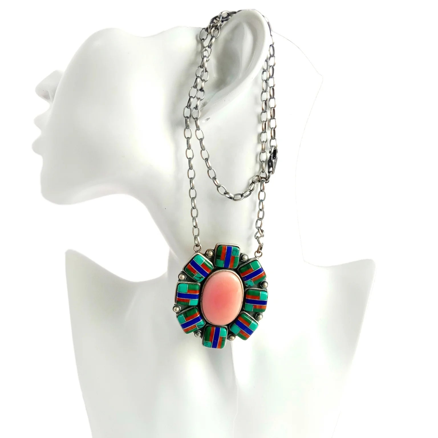 925 Sterling Silver Spiny oyster Turquoise pink See Shell Pendant Necklace Natural Blue Gemstone Jewelry