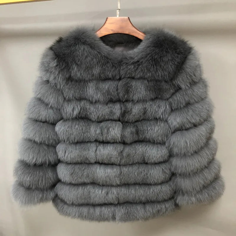Wholesale Bubble Fur Coat Custom Women Real Fox Fur Bomber Jacket Luxury Winter Fur Outerwear