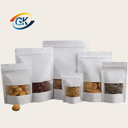 Wholesale Biodegradable Kraft Paper Stand Pouches Food Grade Brown White Zipper Top Custom Printed Classic Jelly Salad Pizza Pet