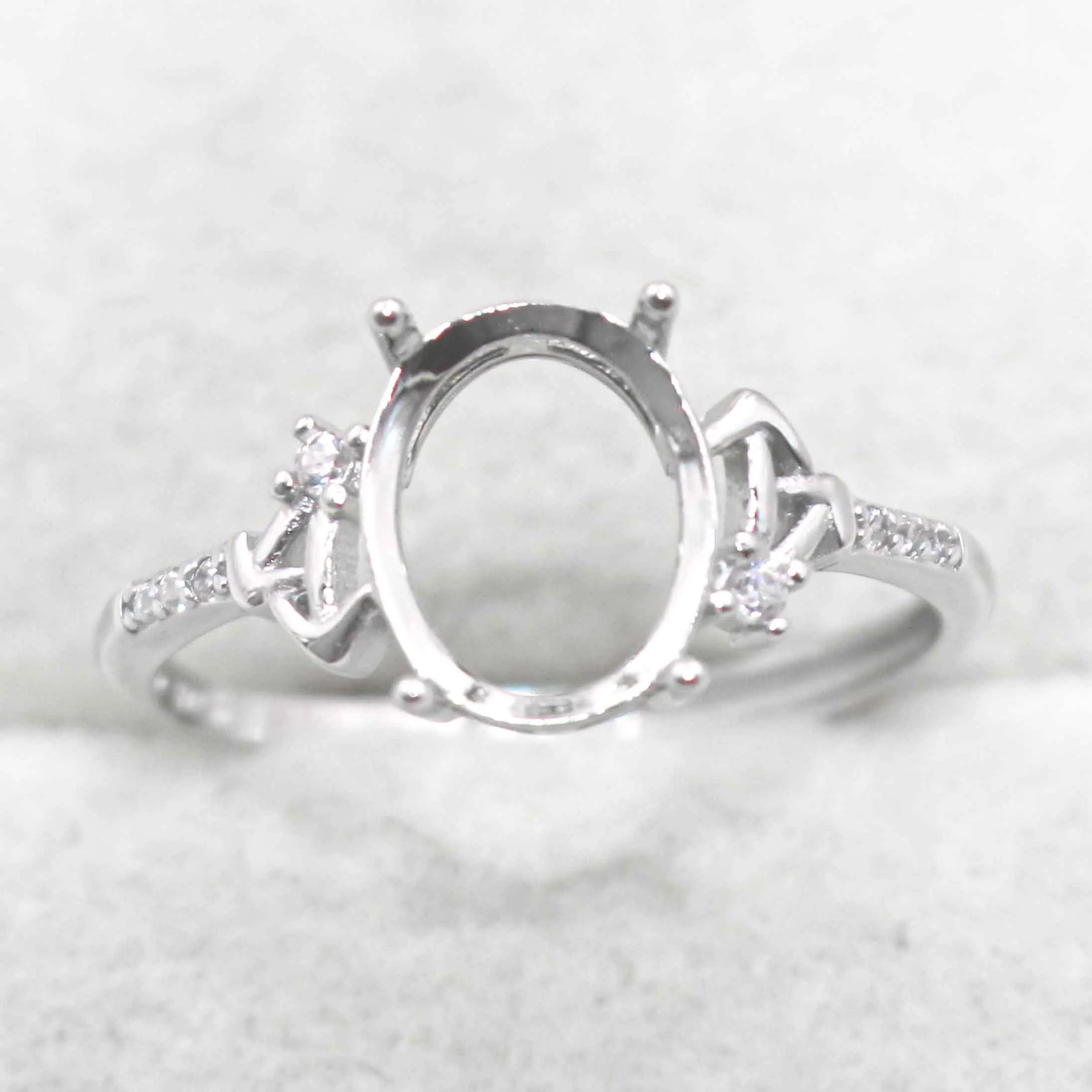 Sterling Silver 8*10mm Semi Mount Ring Empty Frame Blank Support Setting S925 Base Holder Without Center Stone for DIY Inlay