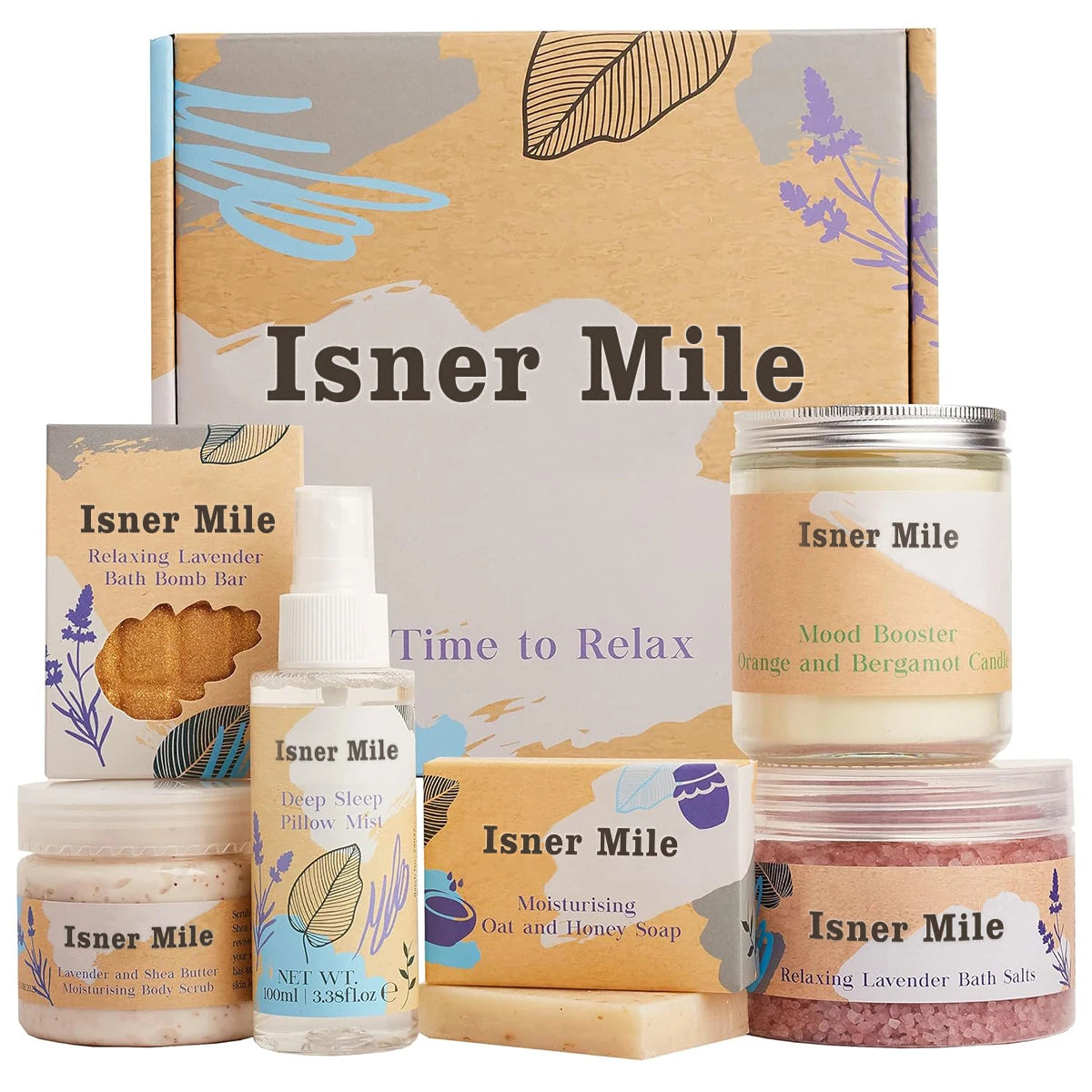 RELAX & CALM Spa Kit Spa Gift for Women Complete Bath Sets for Women Gift Lavender Pillow Mist Bath Salts Bath Bomb