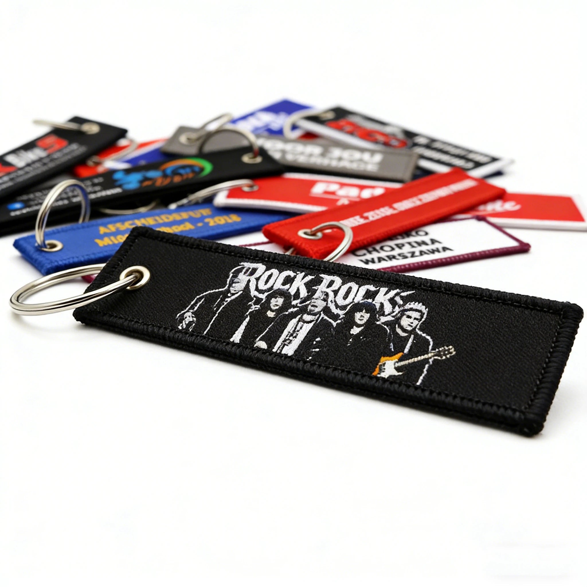Cheap Low MOQ Custom Shape Sublimation Private Label Brand Fabric Embroidery Printing Double-sided Keychain Tags