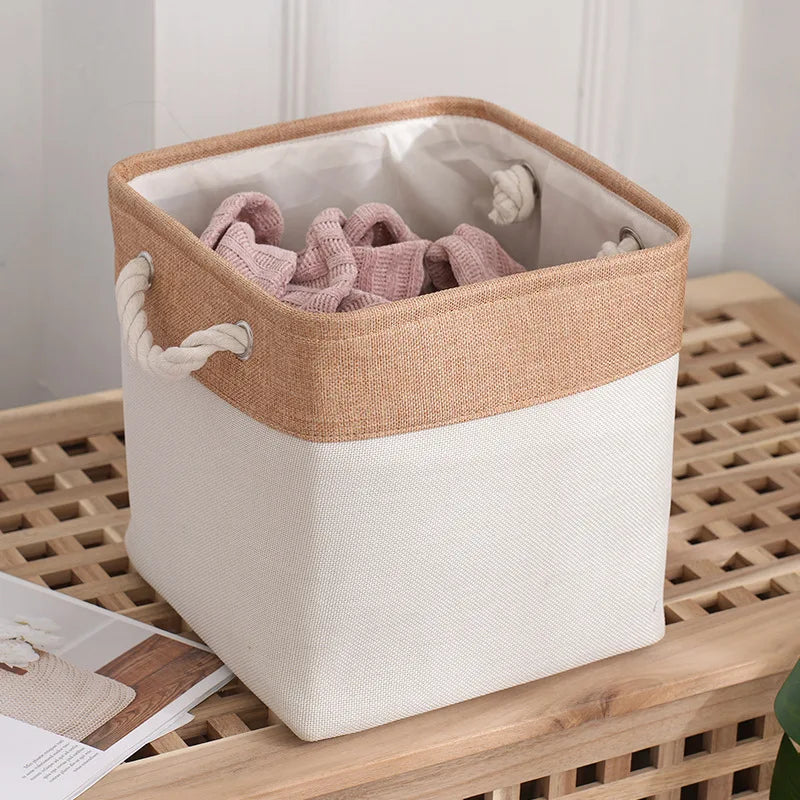 Folding Cotton Fabric Eco-Friendly Strong Durable Washable Multifunction Storage Baskets Cubes Organization Bins Great for Home