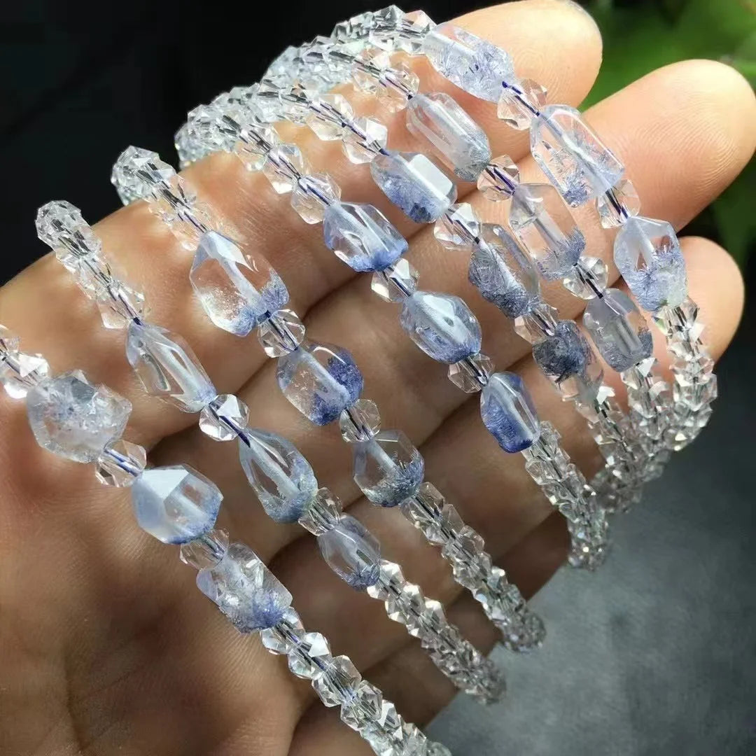 Natural Crystal Gemstone  Jewelry Dumortierite clear Quartz Faceted 925 Sterling Silver Bracelets