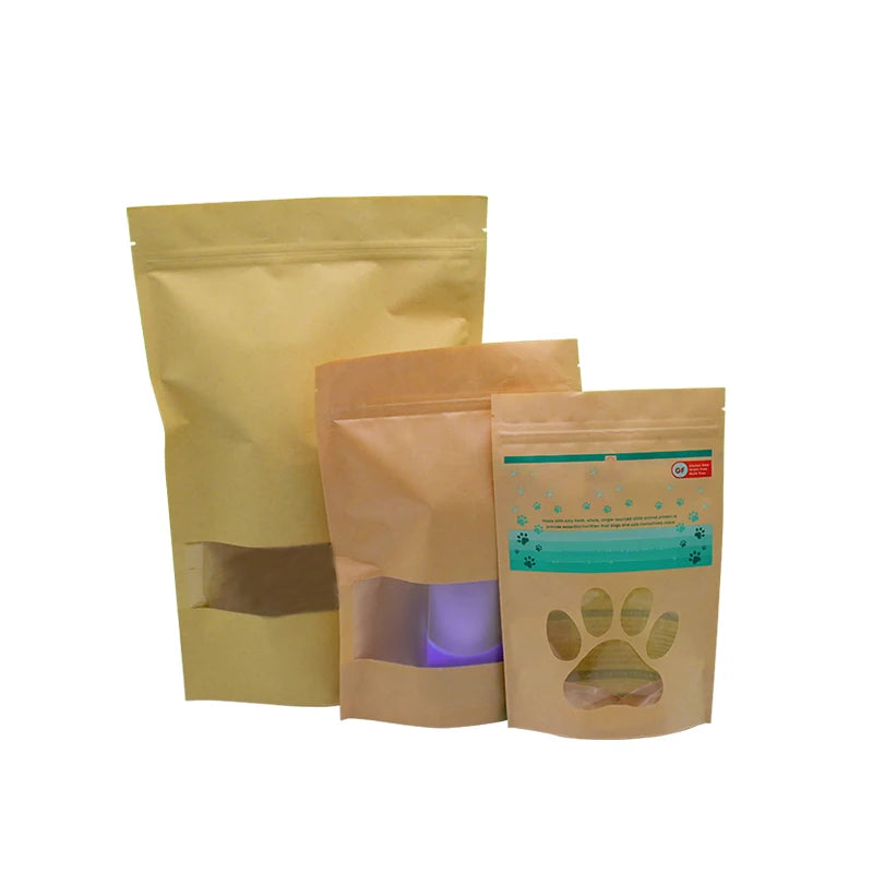 Eco Pla Custom Resealable Stand up Kraft Ziplock Pouch Compostable Food  Zipper Kraft Bags with Die Cut Clear Window
