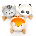 HelloWorld Easy Cleaning Multi Colors Ceramic Wooden Frame Pet Cat Dog Bowl