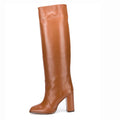 Square Toe Brown Knee Boots for Women Block Heel Party Club Long Boots