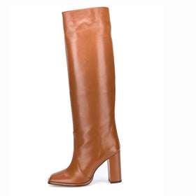 Square Toe Brown Knee Boots for Women Block Heel Party Club Long Boots