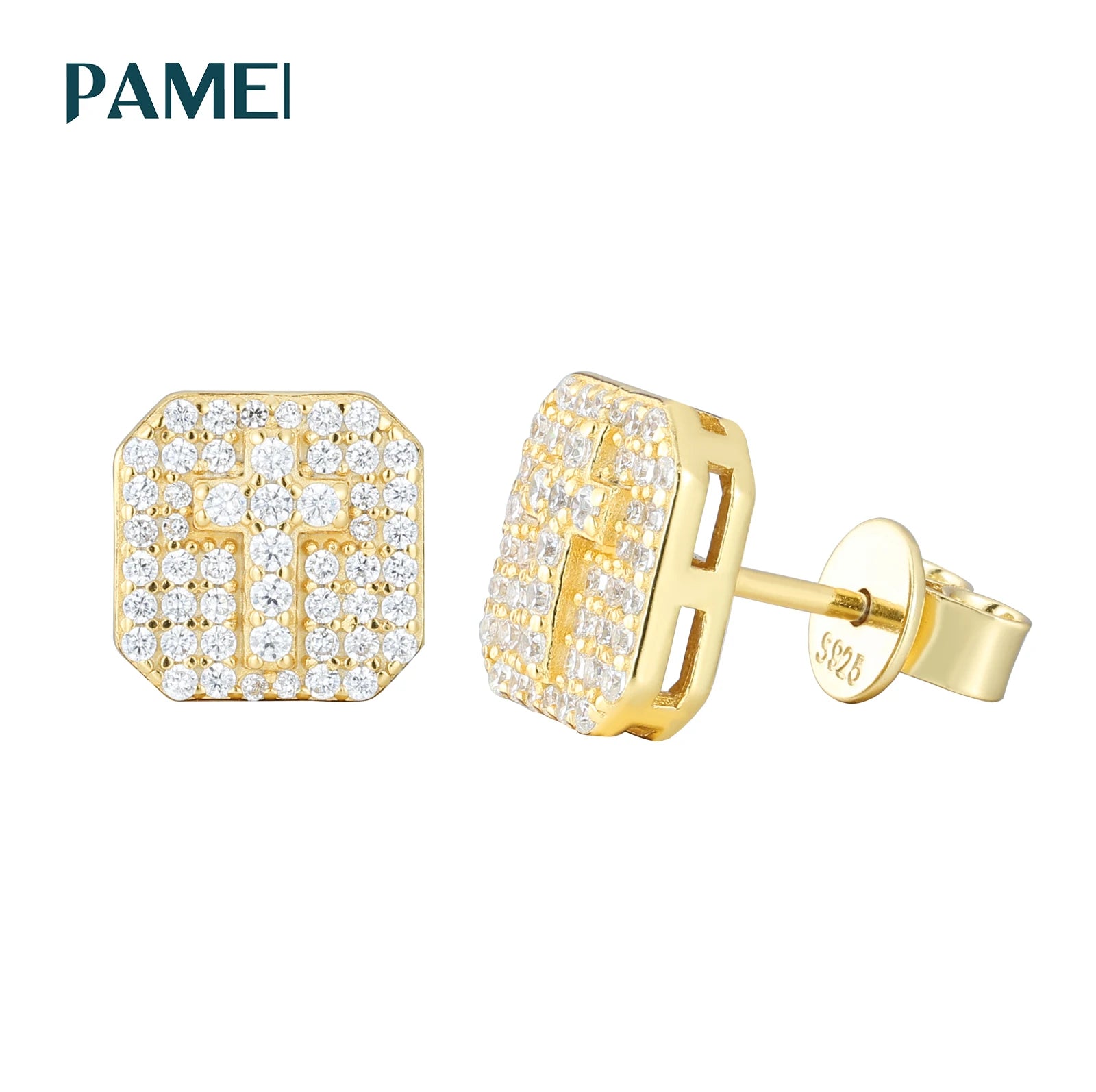Delicate Unisex Style Hip Hop Jewelry 18K Gold Plated 925 Sterling Silver Moissanite Diamond Iced Out Cross Stud Earring